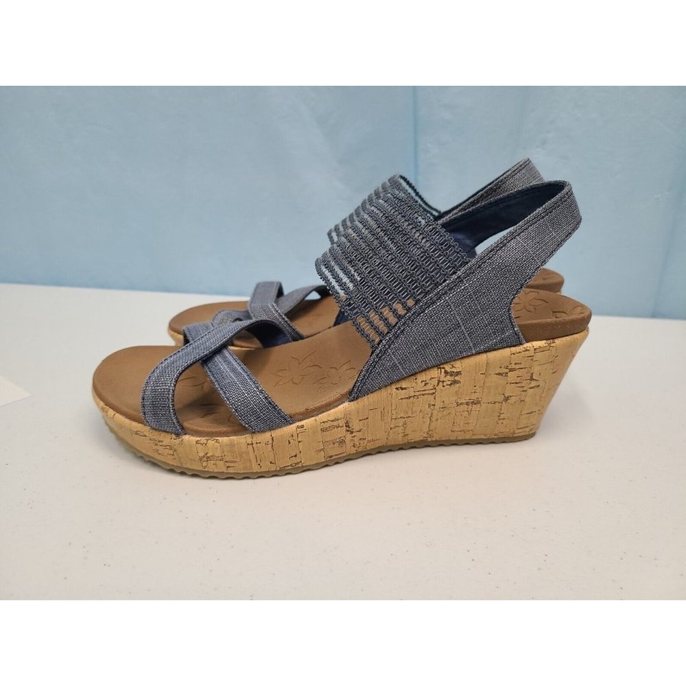 SKETCHERS LUXE FOAM RELAXED STEP CORK WEDGE SLIDE WOMEN’S SANDALS SIZE 6.5
